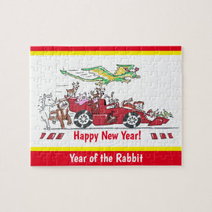 Chinese New Year - Year of the Rabbit Racing Car Jigsaw Puzzle