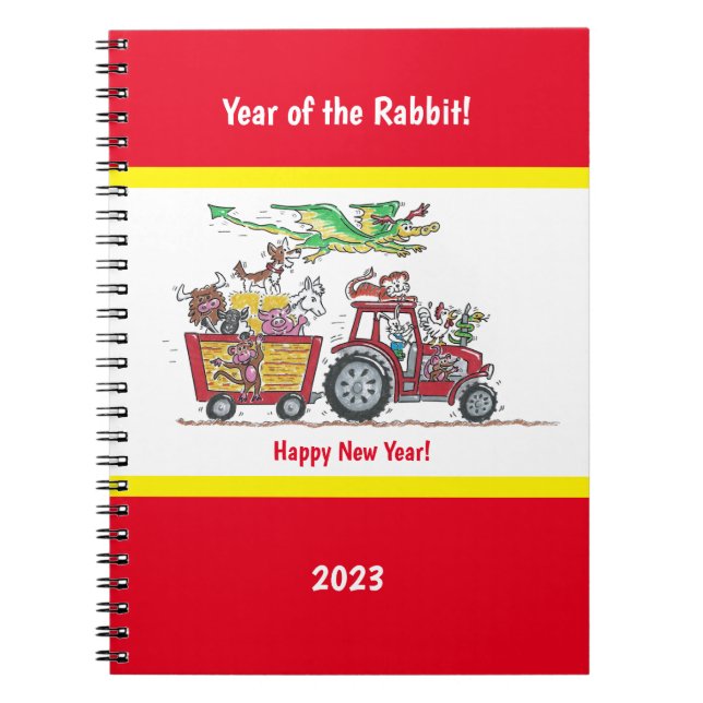 Chinese New Year, Year of the Rabbit Red Tractor Notebook (Front)