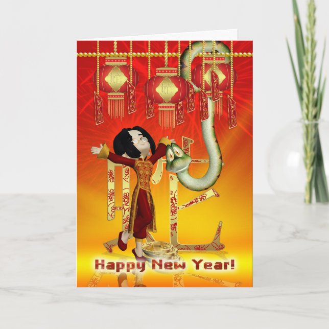 Chinese New Year - Year Of The Snake With Boy Holiday Card (Front)