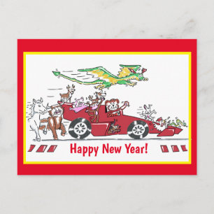 Chinese New Year Year of the Tiger Racing Car Postcard