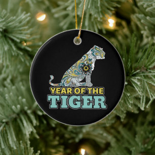 Chinese New Year - Zodiac White Tiger Ceramic Tree Decoration