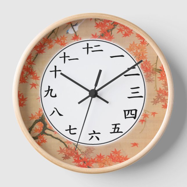 Chinese Number Clock Maple Tree Bird Art (Front)