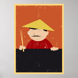 Chinese Or Vietnamese Cook With Food Sticks Poster