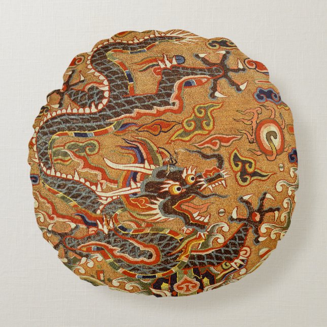 Chinese Oriental Dragon Round Cushion (Front)