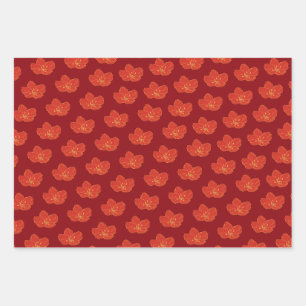 Chinese Oriental Red Gold Golden Zodiac Asian  Wrapping Paper Sheet