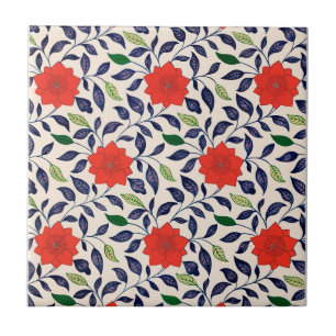 Chinese Ornamental Red Floral Pattern Tile