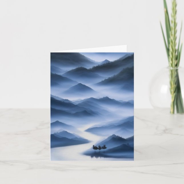 Chinese Painting Blue Misty Landscape  Card (Front)