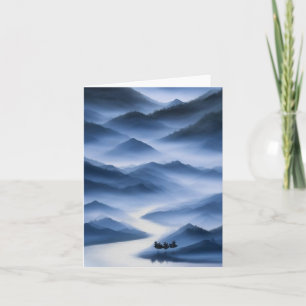 Chinese Painting Blue Misty Landscape  Card