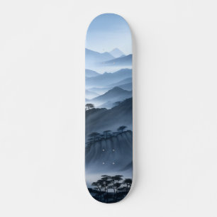 Chinese Painting Blue Misty Landscape With River  Skateboard
