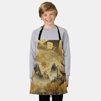 Chinese Painting Faux Golden Dripping Monogrammed  Apron