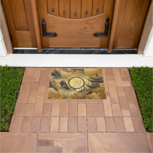 Chinese Painting Faux Golden Dripping Monogrammed  Doormat