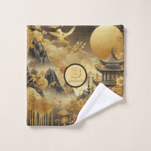 Chinese Painting Faux Golden Dripping Monogrammed Wash Cloth
