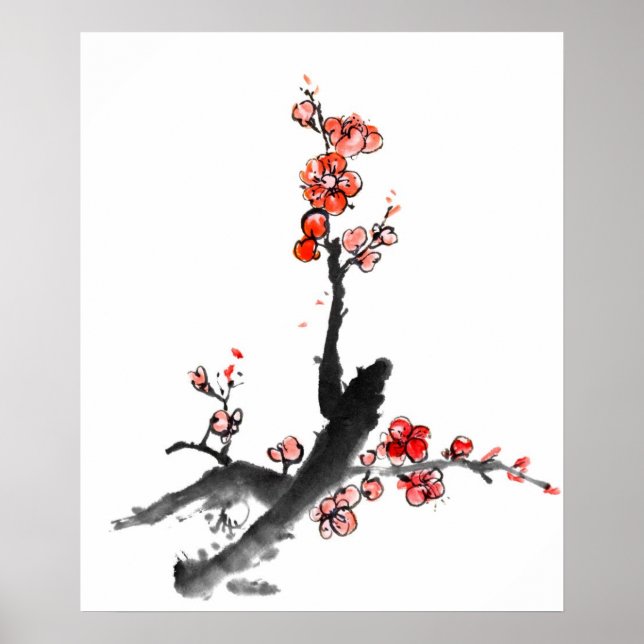 Chinese painting of flowers, plum blossom poster (Front)