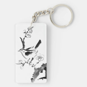 Chinese painting , plum blossom and bird key ring