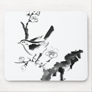 Chinese painting , plum blossom and bird mouse mat