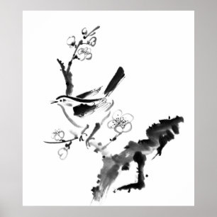 Chinese painting , plum blossom and bird poster