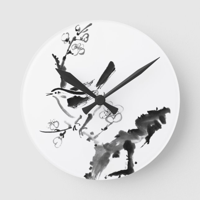 Chinese painting , plum blossom and bird round clock (Front)