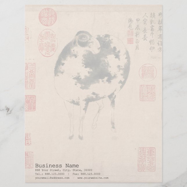 Chinese Painting Ram Goat Lunar Year Zodiac Letter Personalised Letterhead (Front)