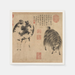 Chinese Painting Ram Goat Lunar Year Zodiac PaperN Napkin