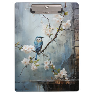 Chinese Painting with Blue Birds and Flowers Clipboard