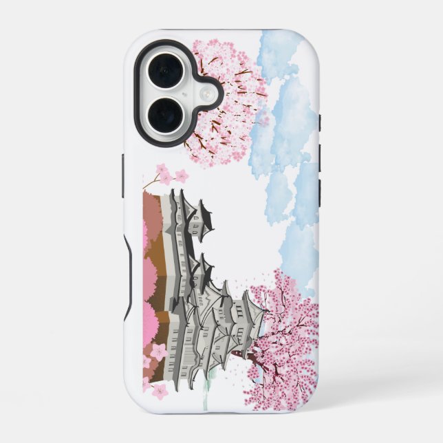 "Chinese Palace with Sakura Trees – Elegant Orient iPhone 16 Case (Back)