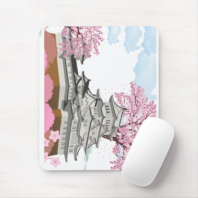 "Chinese Palace with Sakura Trees – Elegant Orient Mouse Mat (With Mouse)