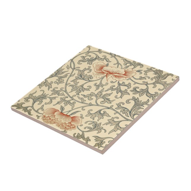 Chinese Pale Orange Flowers ~ Grey Leaves ~ * ~ Tile (Side)