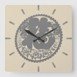 Chinese Paper Cutting Calligraphy Art Pattern Square Wall Clock