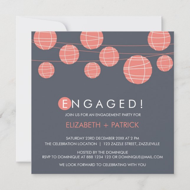 Chinese Paper Lanterns Engagement Party Invitation (Front)