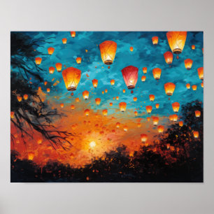 Chinese Paper Lanterns Landscape Art Print Poster