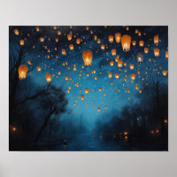 Chinese Paper Lanterns Landscape Art Print Poster