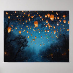 Chinese Paper Lanterns Landscape Art Print Poster