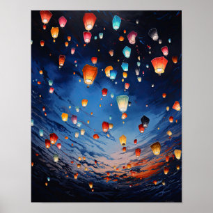 Chinese Paper Lanterns Landscape Art Print Poster