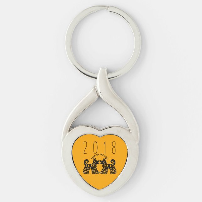 Chinese Papercut Dog Year Zodiac Birthday Heart K Key Ring (Front)