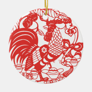 Chinese Papercut Rooster Year 2017 Ceramic Tree Decoration