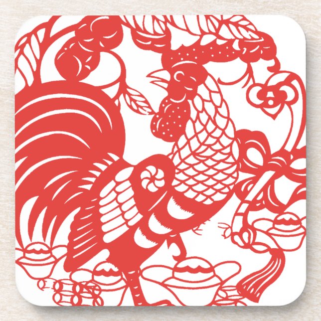 Chinese Papercut Rooster Year 2017 coaster 1 (Front)
