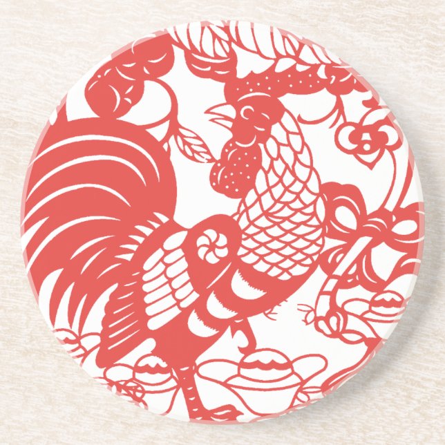 Chinese Papercut Rooster Year 2017 cosater 2 Coaster (Front)
