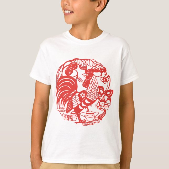 Chinese Papercut Rooster Year 2017 Kids W tee (Front)