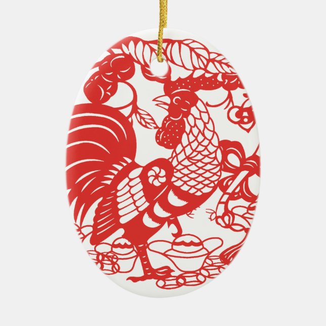 Chinese Papercut Rooster Year 2017 ornament 2 (Front)