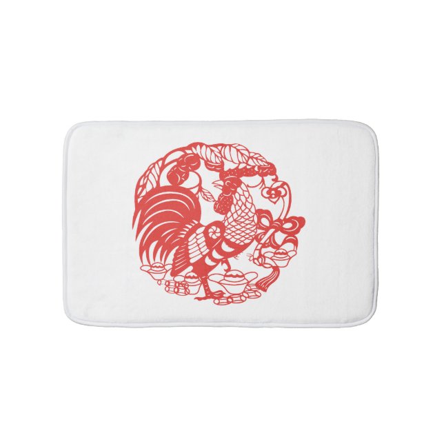 Chinese Papercut Rooster Year 2017 white bath mat (Front)