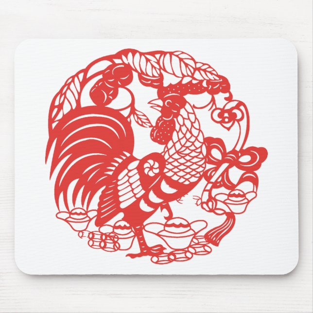 Chinese Papercut Rooster Year Zodiac Birthday MP Mouse Mat (Front)