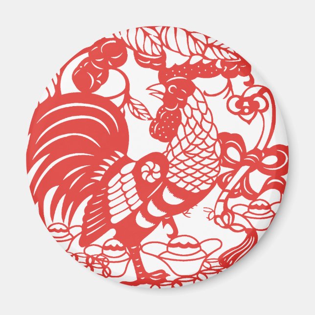 Chinese Papercut Rooster Year Zodiac Birthday RM Magnet (Front)