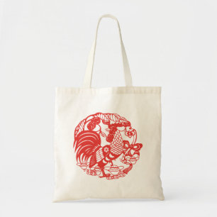 Chinese Papercut Rooster Year Zodiac Tote bag