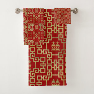 Chinese Pattern Double Happiness Symbol Bath Towel Set