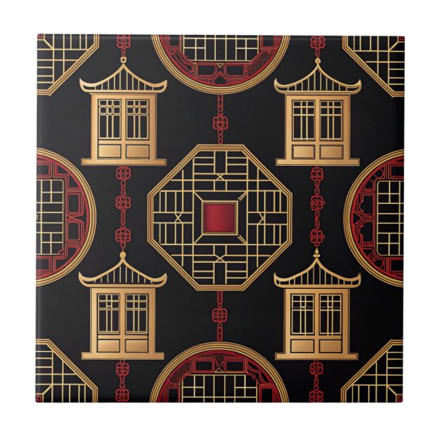 Chinese Pavilion Lattice Pattern Tile (Front)