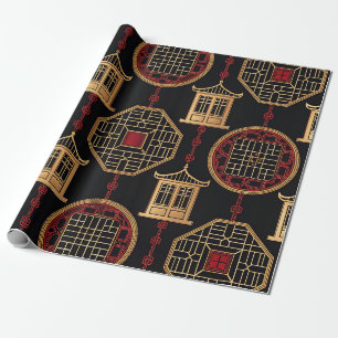 Chinese Pavilion Lattice Pattern Wrapping Paper