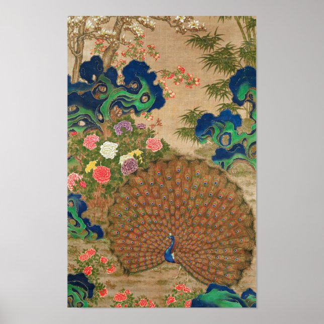 Chinese Peacock and Flowers (17th Century) Poster (Front)