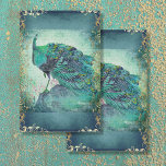 Chinese Peacock Feather Gold Vintage Decoupage Tissue Paper<br><div class="desc">Elegant vintage Chinese Peacock was painted in watercolor and is perfect for today's Asian influence home decor style. This is a mix of a colourized vintage Peacock image overlaid with and edge of golden scrollwork and a peacock blue watercolor background that were graphically designed by internationally licensed artist and designer,...</div>
