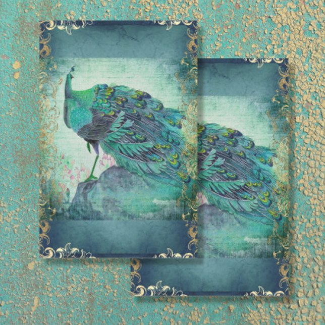 Chinese Peacock Feather Gold Vintage Decoupage Tissue Paper (Creator Uploaded)
