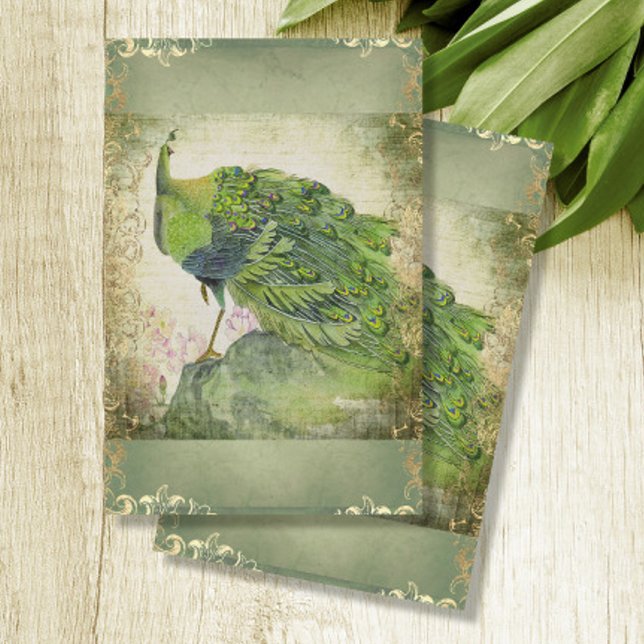 Chinese Peacock Feather Green n Gold Decoupage Tissue Paper (Creator Uploaded)
